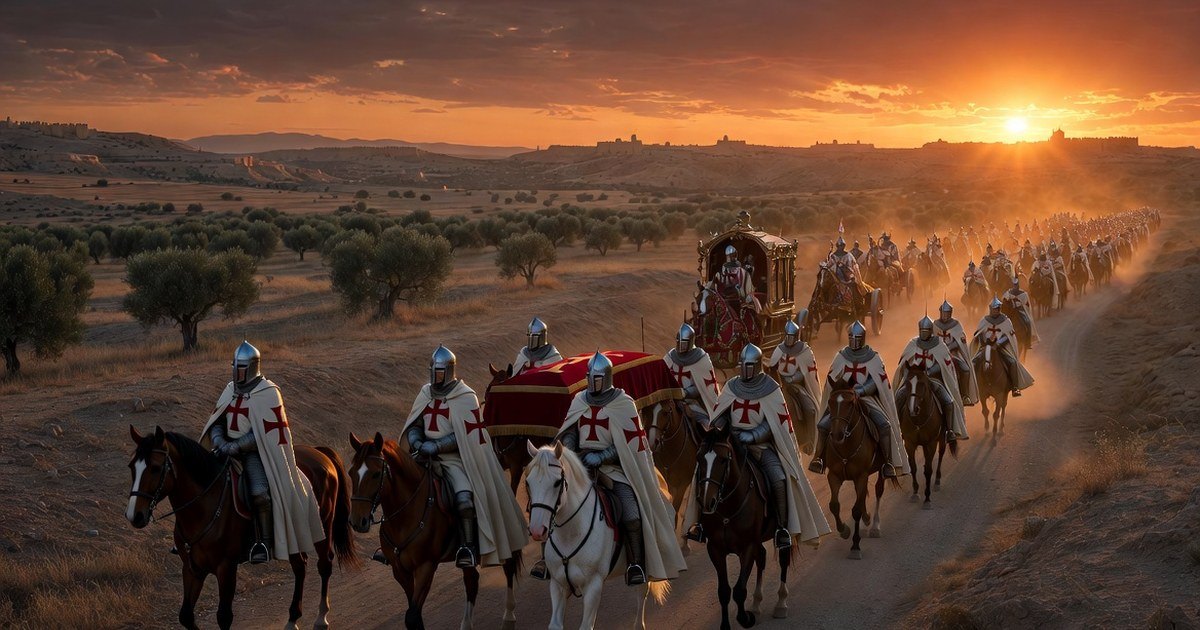 Los templarios escoltan el pequeño féretro de Balduino V desde Acre hasta Jerusalén, verano de 1186
