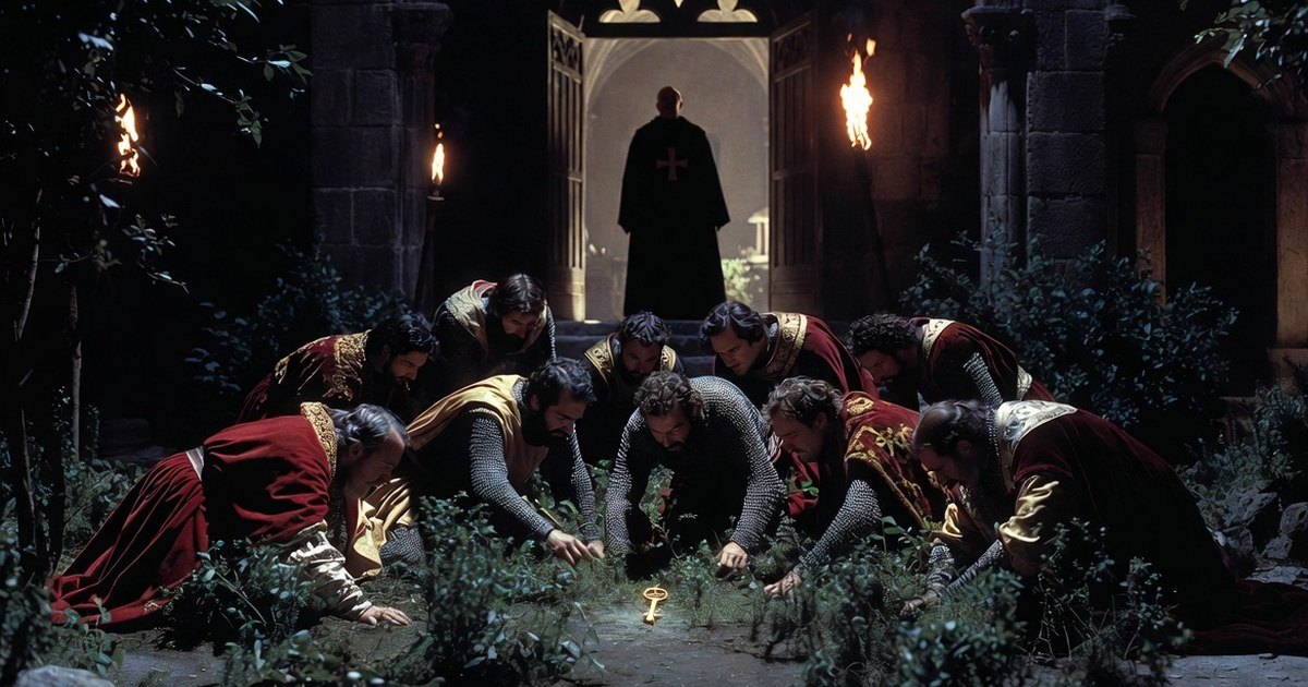Roger de Moulins, maestre del Hospital, arroja su llave por la ventana antes que entregarla a los golpistas, Jerusalén 1186