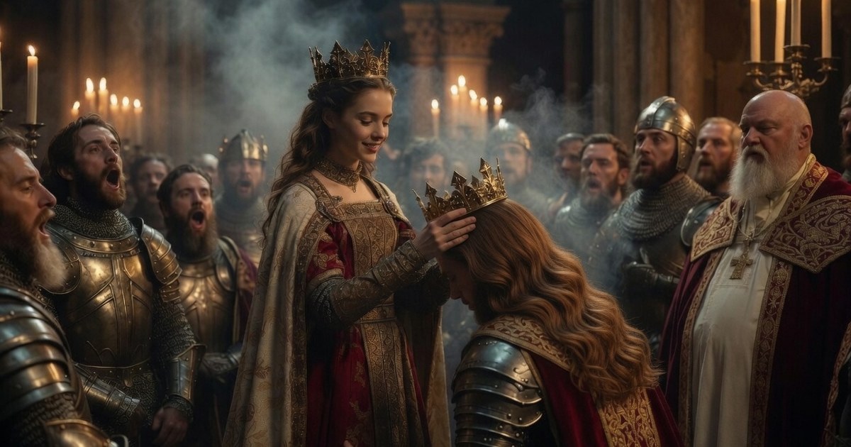 Sibila de Jerusalén corona a su esposo Guy de Lusignan en el Santo Sepulcro ante el patriarca Heraclio, 1186