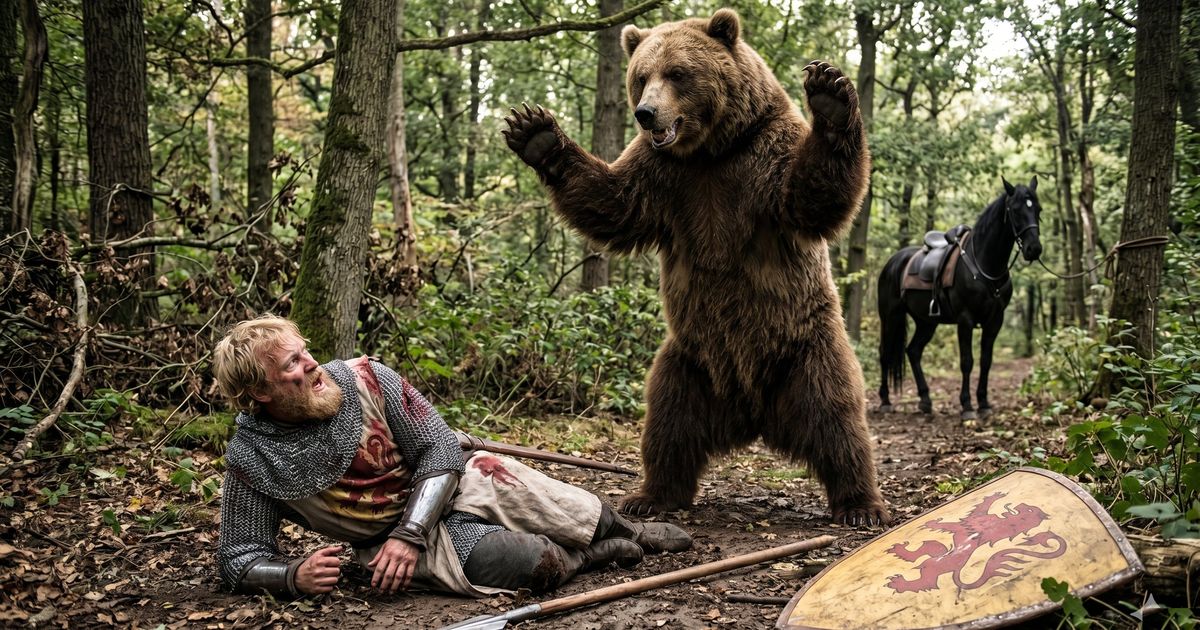 Gottfried von Bouillon, verwundet von einem riesigen Braunbär