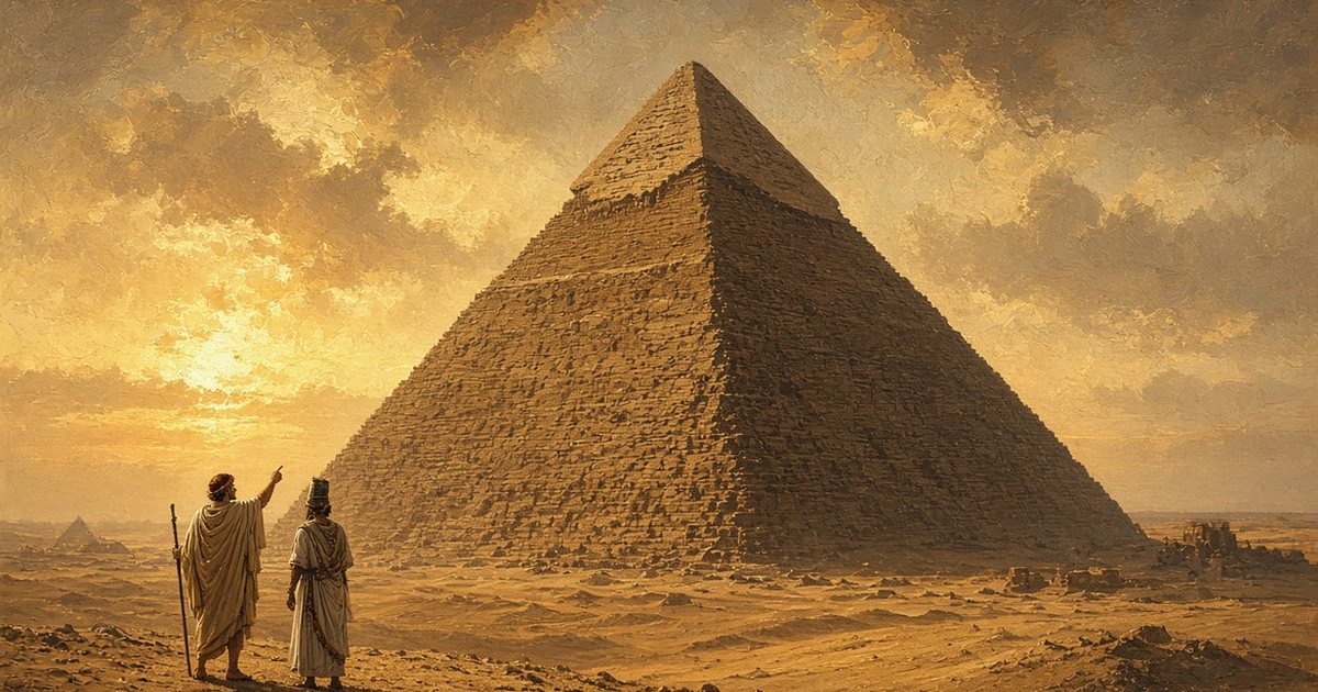 La Gran Pirámide de Guiza, ya milenaria, contemplada por Heródoto y un sacerdote egipcio