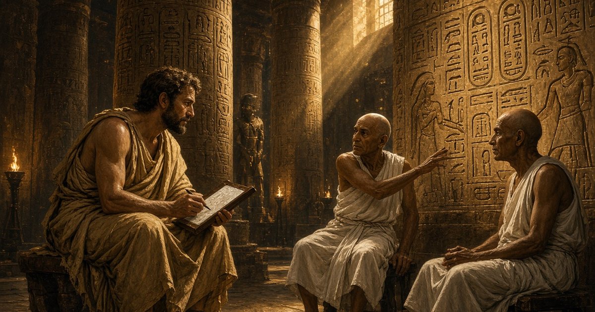 Heródoto entrevistando a sacerdotes egipcios en un templo de Menfis