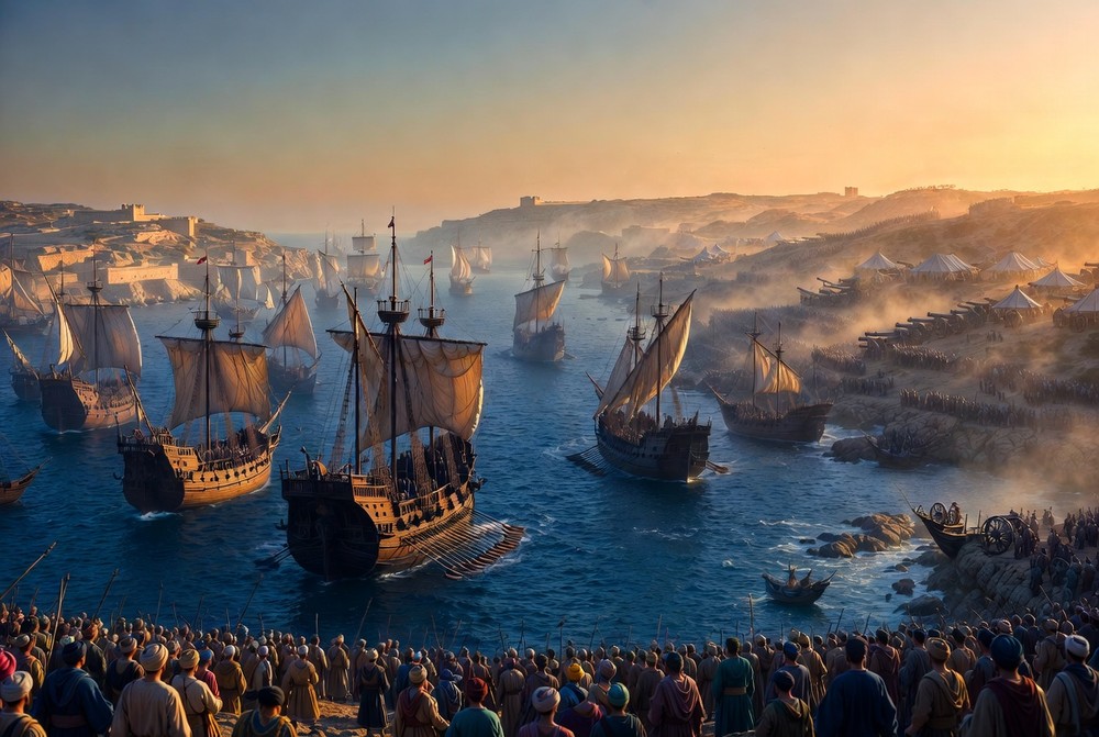La colossale armada ottomane — près de deux cents navires et des dizaines de milliers de soldats — s'abat sur la minuscule Malte en 1565.