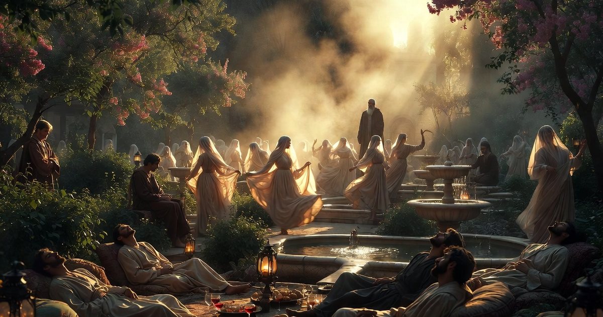 The legendary paradise-garden of the Old Man of the Mountain, with its houris and fountains: the legend that, according to Marco Polo, ensured the fida'in's blind obedience.