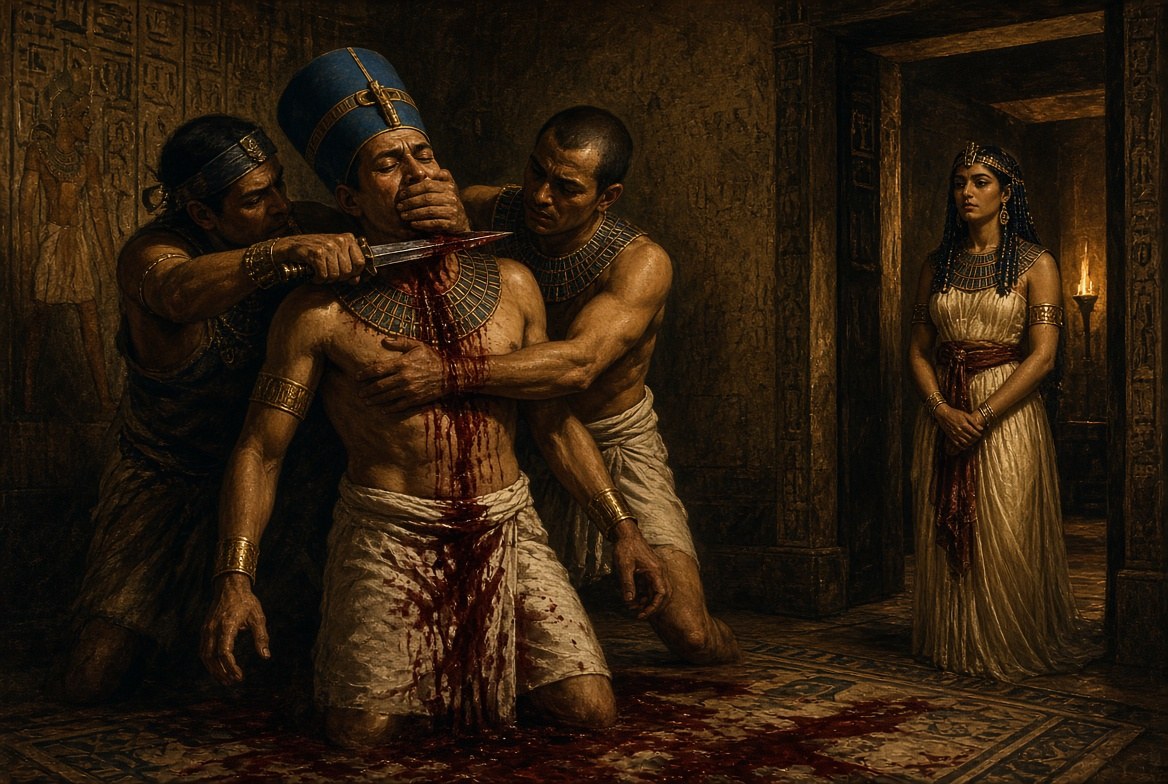 Künstlerische Rekonstruktion der Ermordung von Ramses III. in seiner Kammer im königlichen Harem