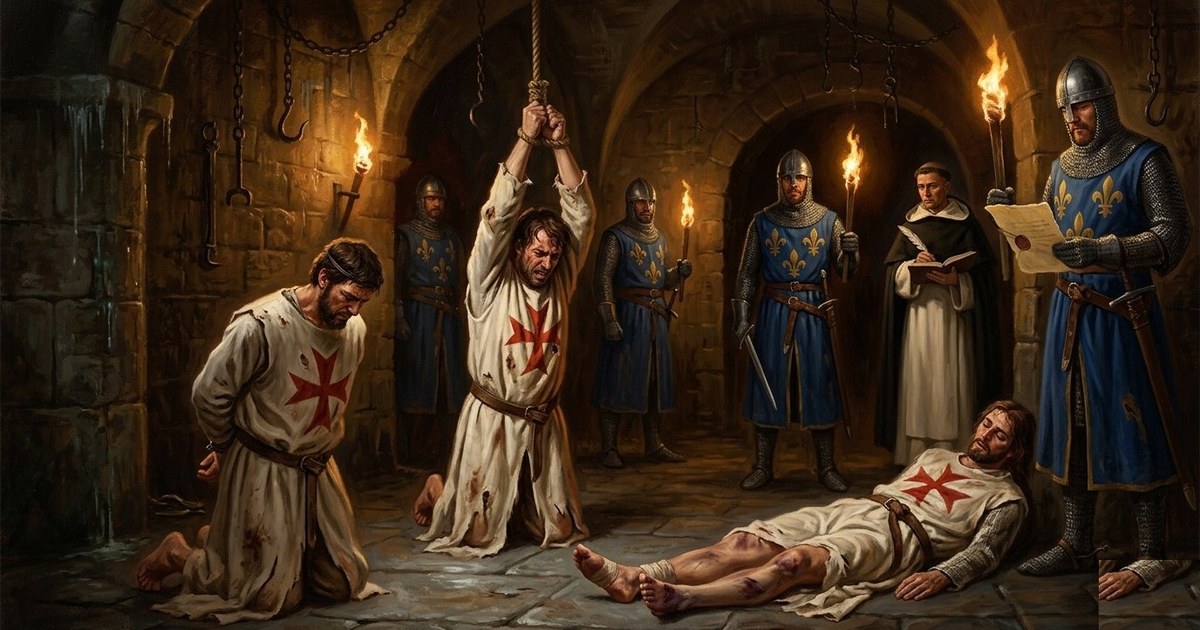 Tempelritter in den königlichen Kerkern von der Inquisition Philipps IV. gefoltert, Oktober 1307